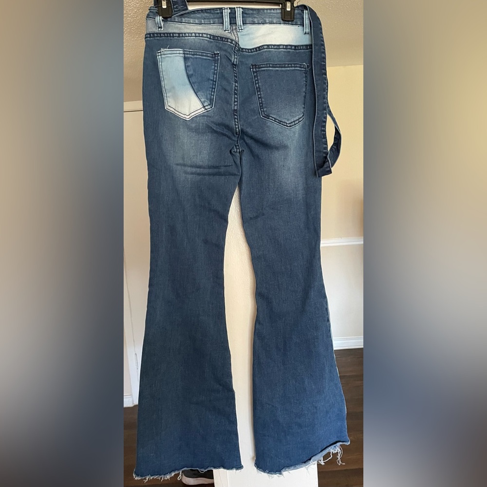 Patchwork Flare Jeans W/ Detachable Suspenders - image 2